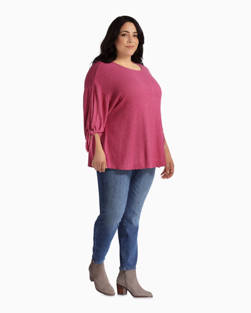 Plus size model with rectangle body shape wearing Tamar Knotted Sleeve Top by B. Curvy | Dia&Co | dia_product_style_image_id:111008